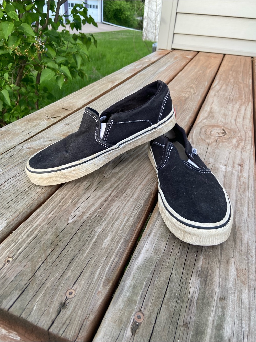 Vans Black Canvas Slip-On Loafers with White Sole